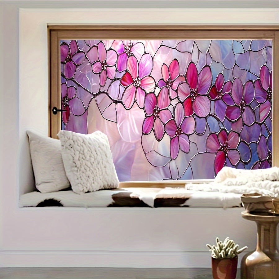 Fönsterfilm med blommor i glasmosaikdesign