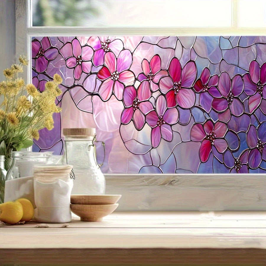 Fönsterfilm med blommor i glasmosaikdesign