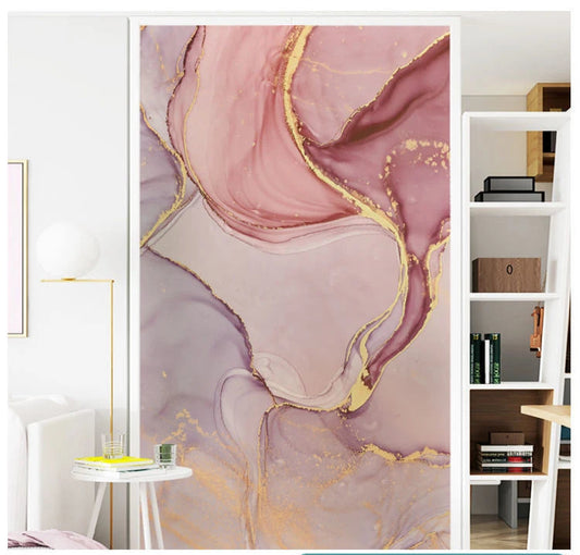 Fönsterfilm med marmor i rosa lila och guld