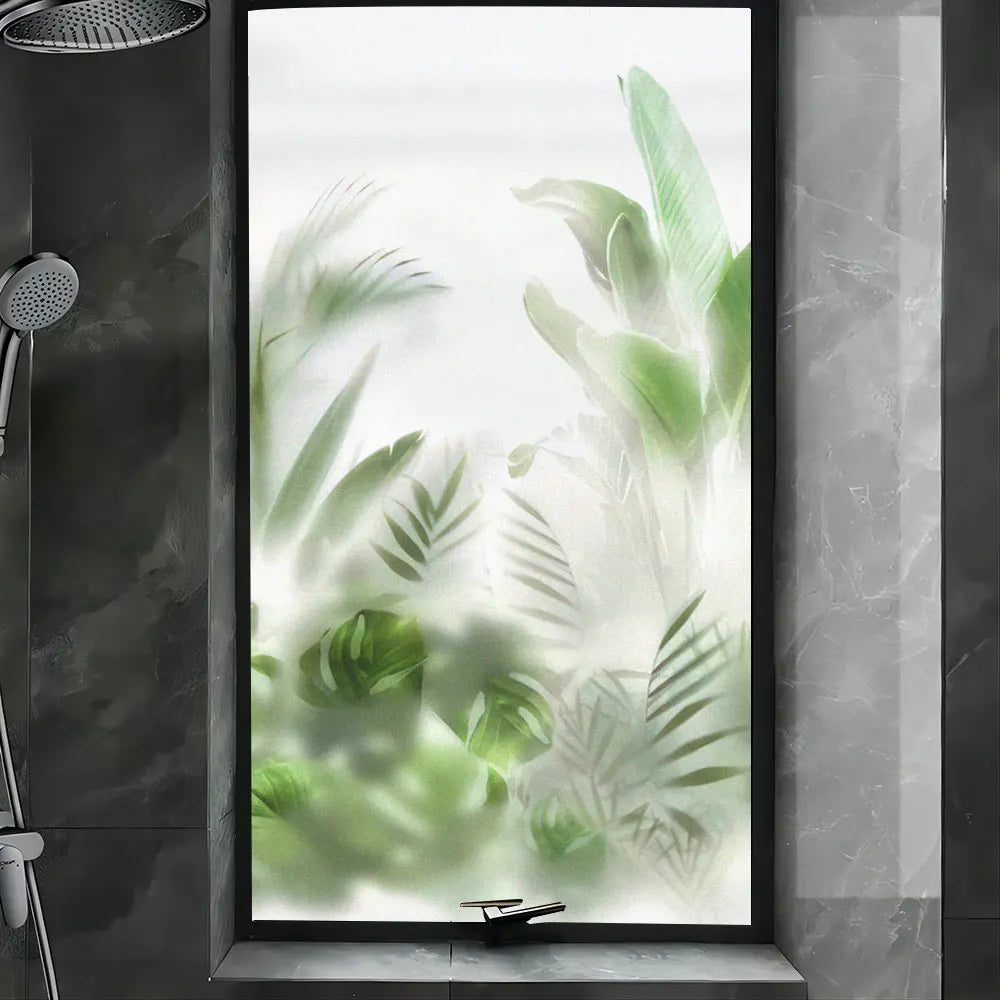 Fönsterfilm – Frostad design med tropiska blad