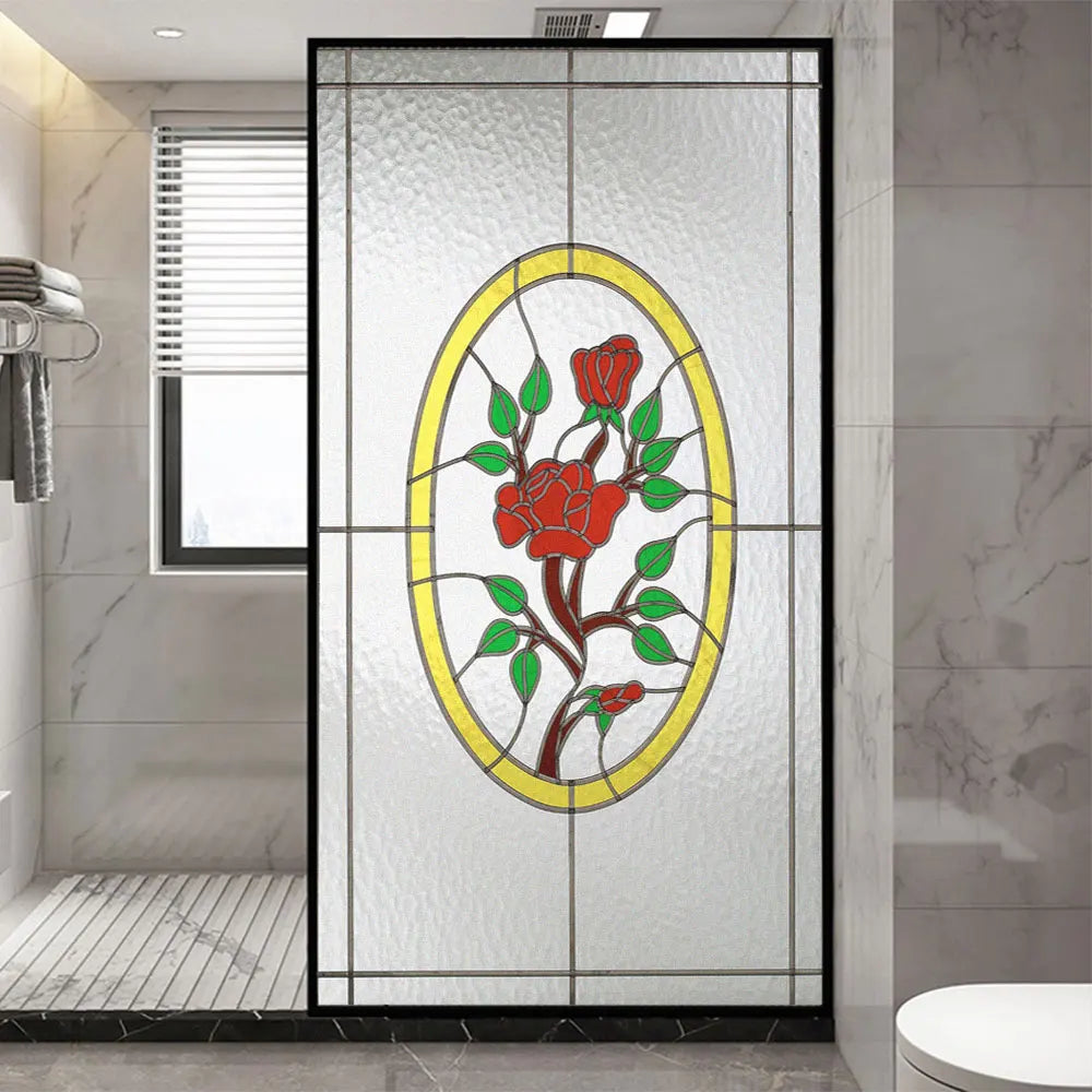 Fönsterfilm - Ros med design av blyinfattat glas