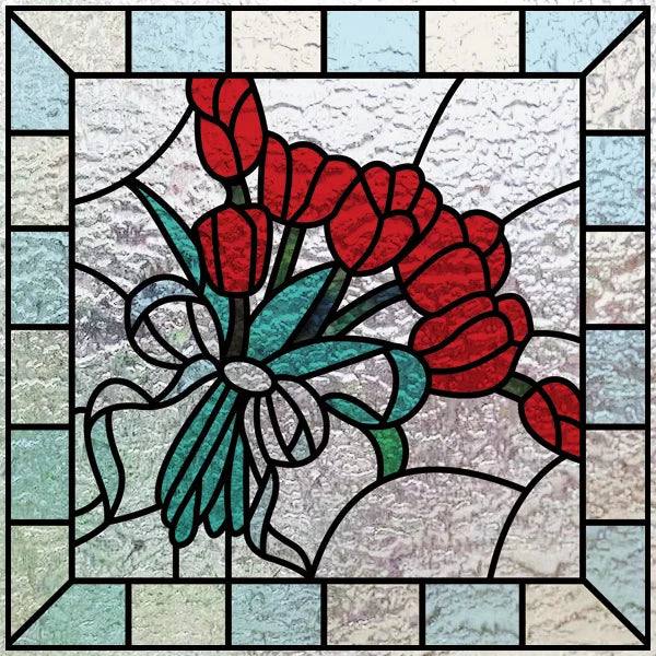 Fönsterfilm med tulpanbukett på glasliknande design