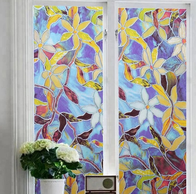 Fönsterfilm med blommigt glasfönstermotiv