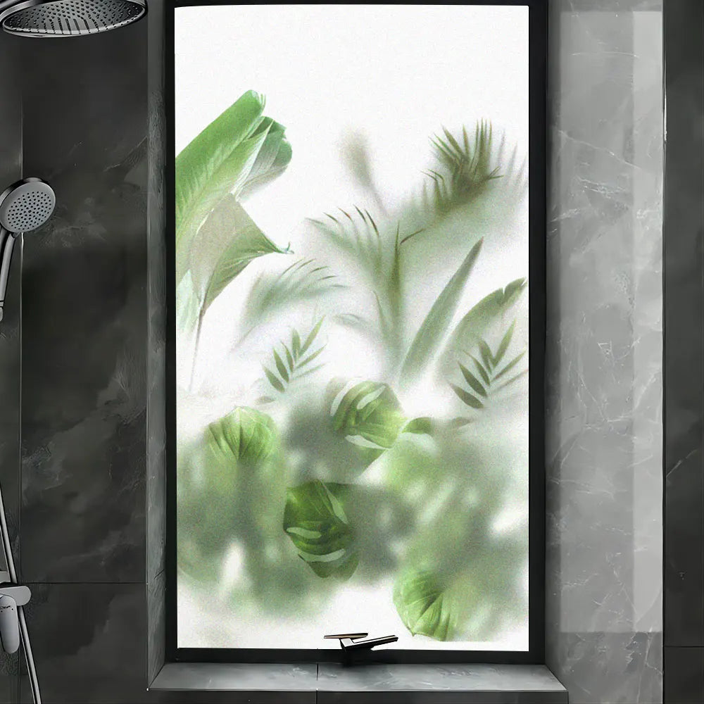 Fönsterfilm – Frostad design med tropiska blad
