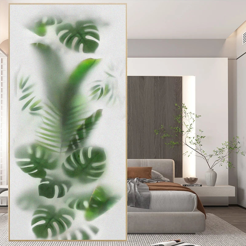 Fönsterdekal - Frostad grön lövdesign - Fonsterdekal