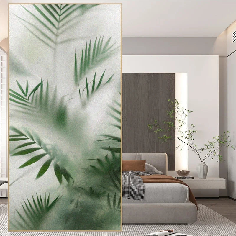 Fönsterdekal - Frostad grön lövdesign - Fonsterdekal