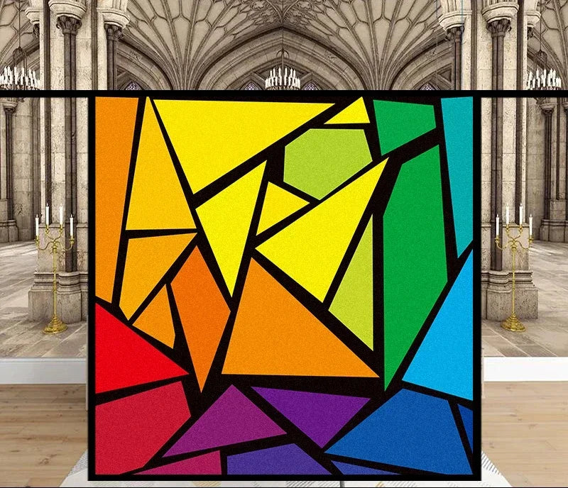 Fönsterfilm färgglatt abstrakt blyinfattat glas