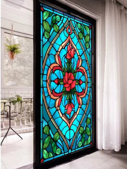 Fönsterfilm med gotisk blyinfattad glasdesign