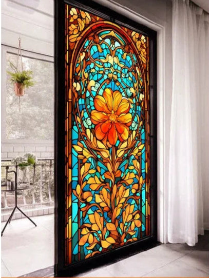 Fönsterfilm med gotisk blyinfattad glasdesign