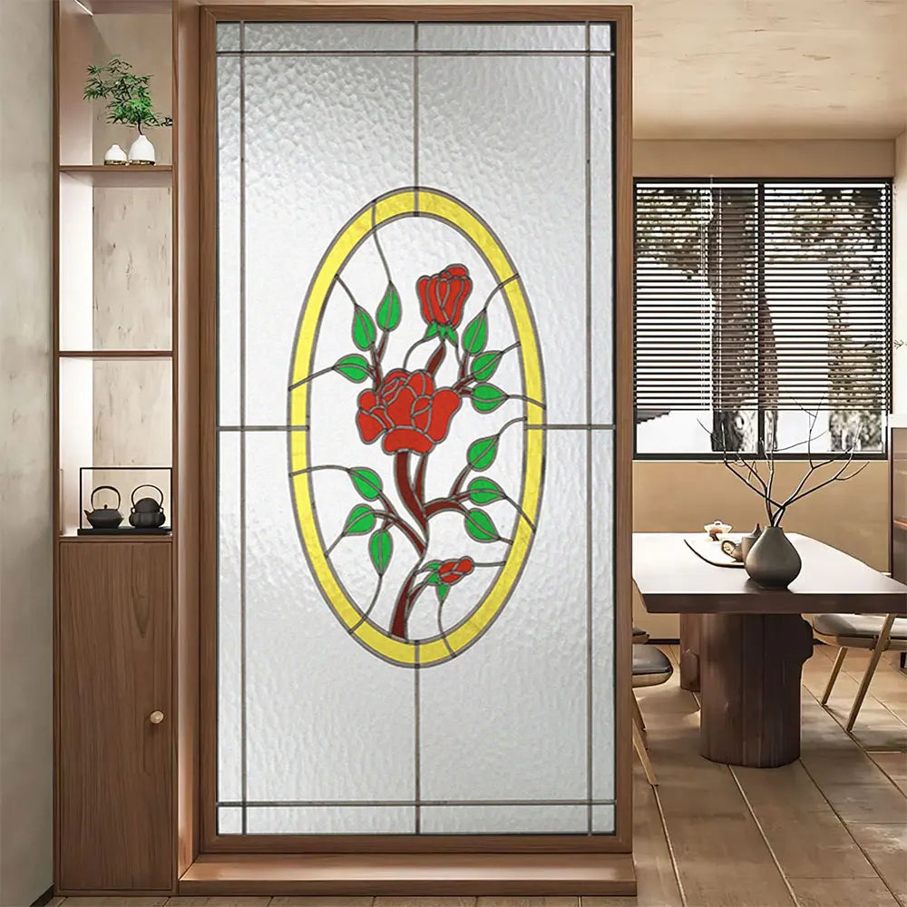 Fönsterfilm - Ros med design av blyinfattat glas