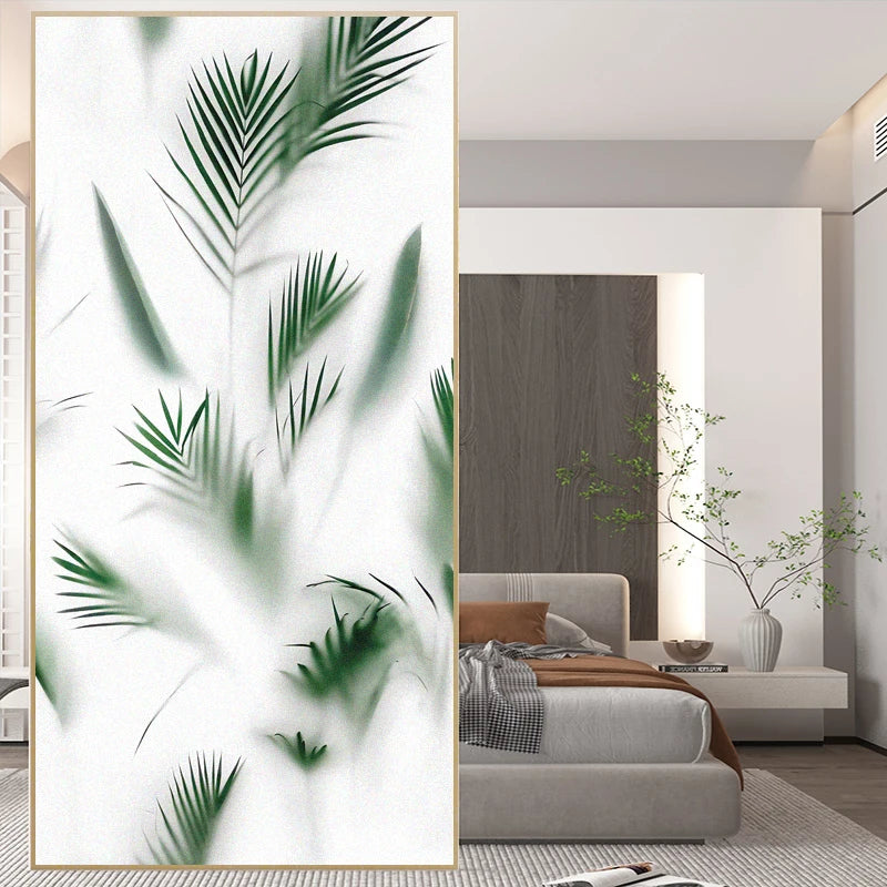 Fönsterdekal - Frostad grön lövdesign - Fonsterdekal