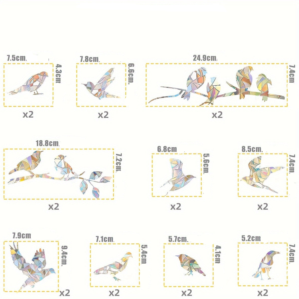 Fönsterdekal med glittrande fåglar