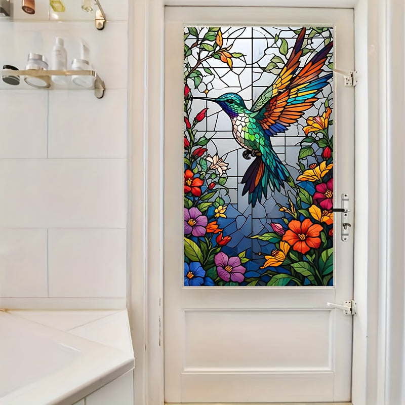 Fönsterfilm i blyinfattad design med kolibri & blommor