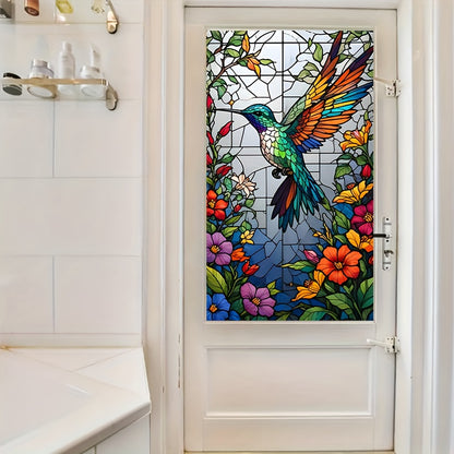 Fönsterfilm i blyinfattad design med kolibri & blommor