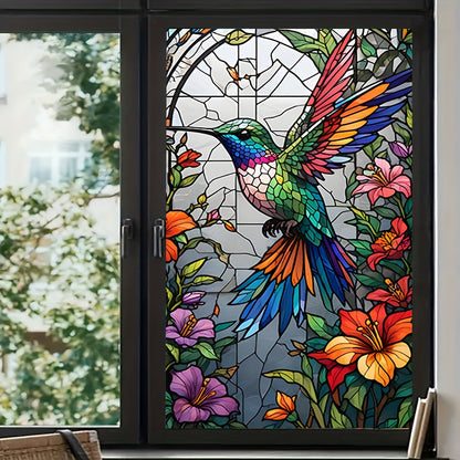 Fönsterfilm i blyinfattad design med kolibri & blommor