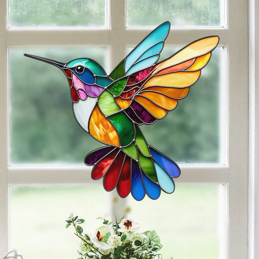 Fönsterdekal - Kolibri i glasmosaikdesign
