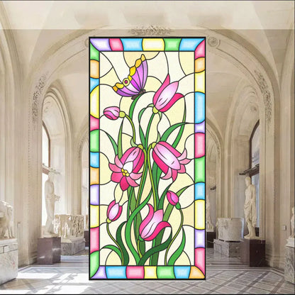 Fönsterfilm - blommor med glasmålningsstil