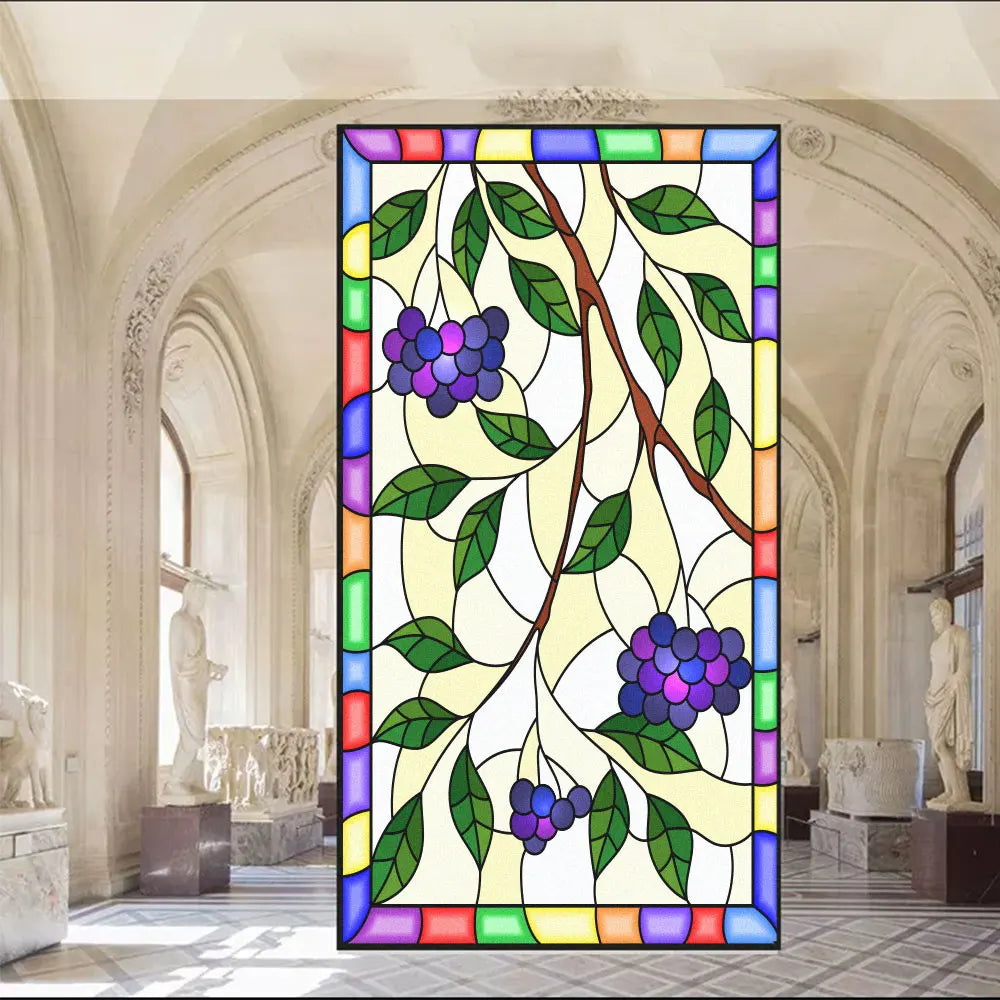 Fönsterfilm - blommor med glasmålningsstil