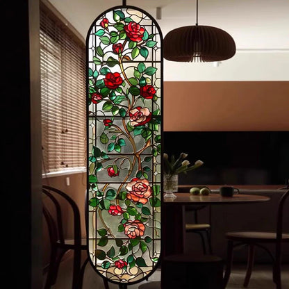 Fönsterfilm med vackra rosor i blyinfattat glas