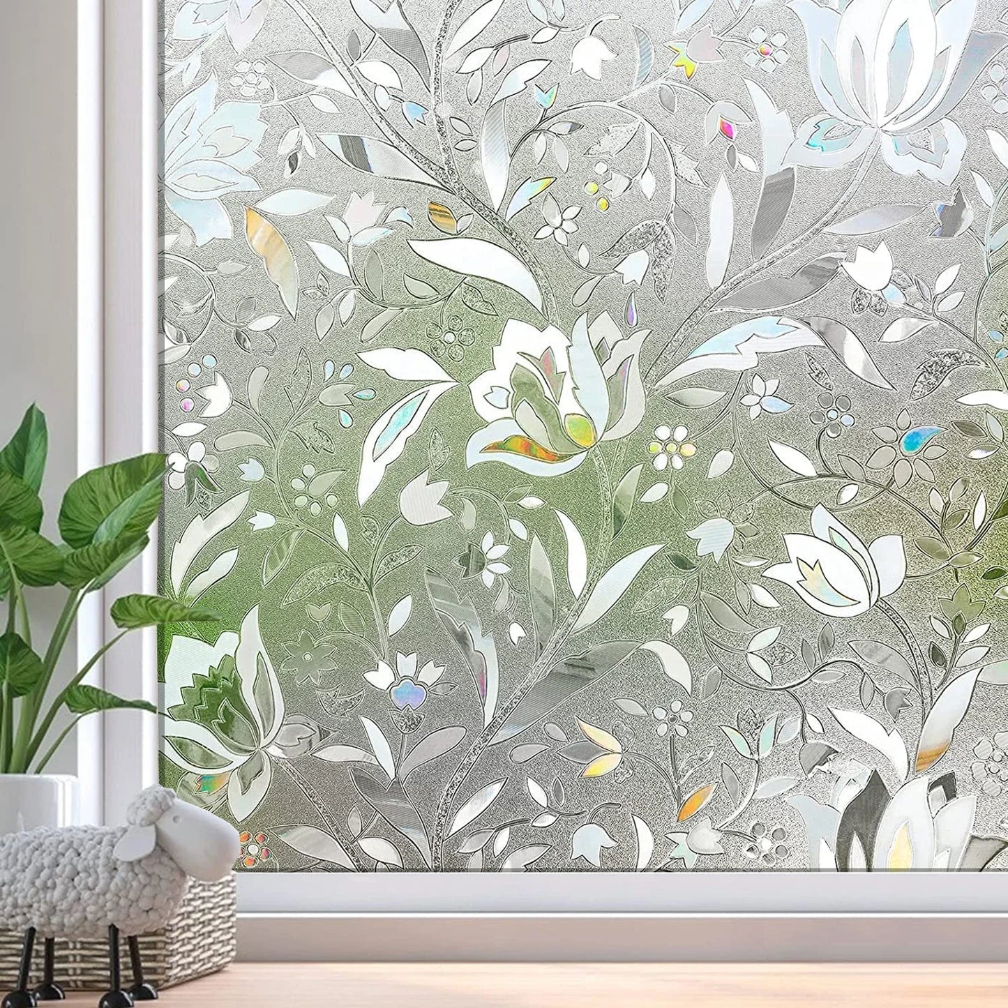 Fönsterfilm med frostad blomdesign