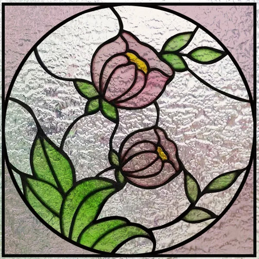 Fönsterfilm med rosa blommor i cirkelmotiv