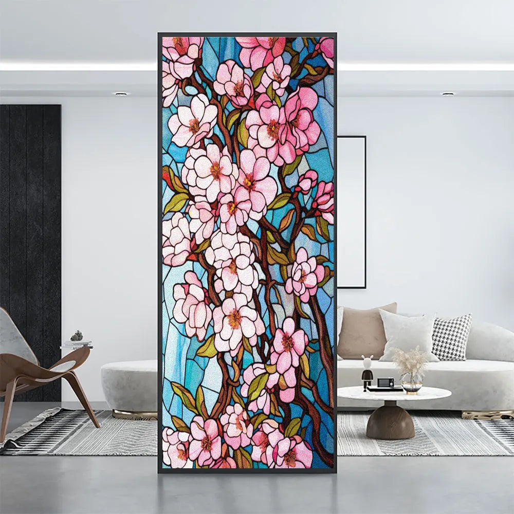 Fönsterfilm – Körsbärsblommor med effekt av blyinfattat glas