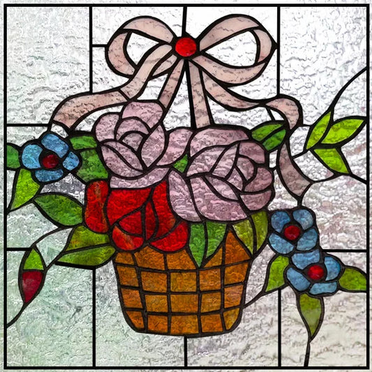 Fönsterfilm med blomsterkorg och frostad finish
