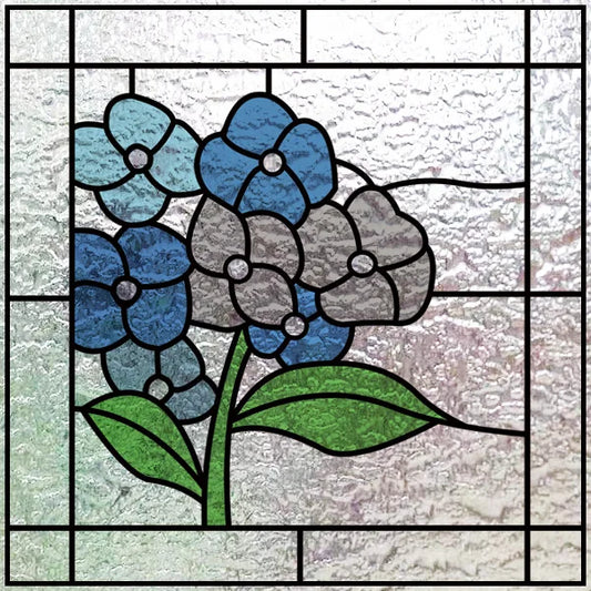Fönsterfilm med blå och grå blommor