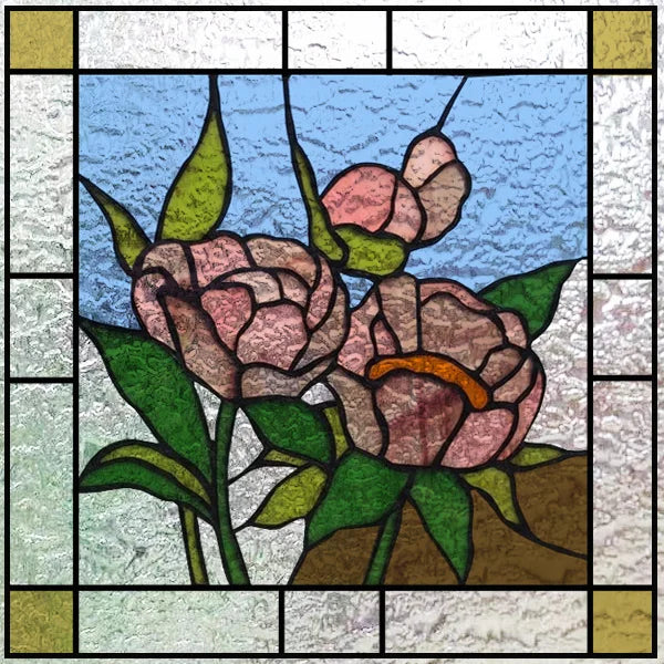 Fönsterfilm med rosa blommor i glasmosaikstil
