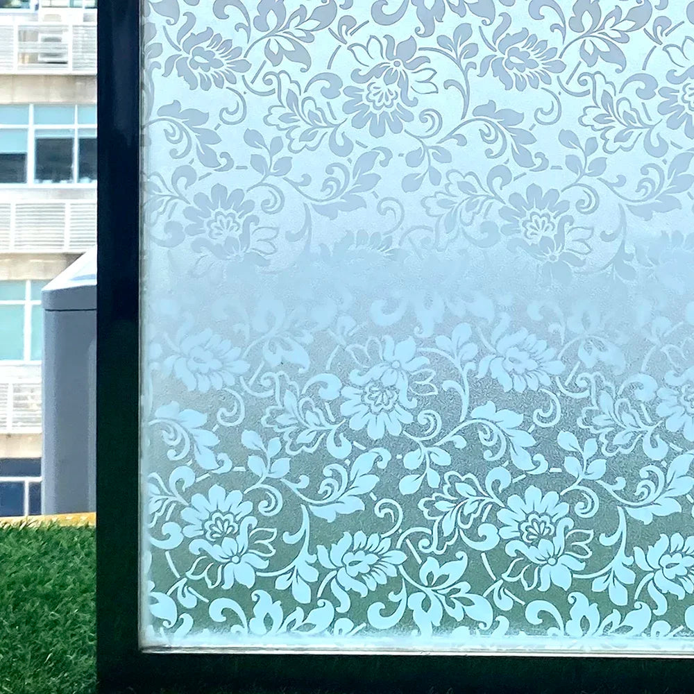 Fönsterfilm med vacker frostad blomdesign